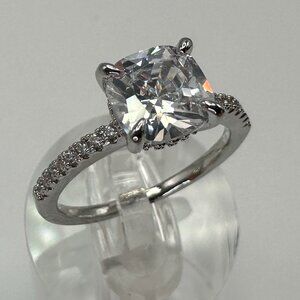 Elegant Cushion-Cut Cubic Zirconia Engagement Ring in Sterling Silver